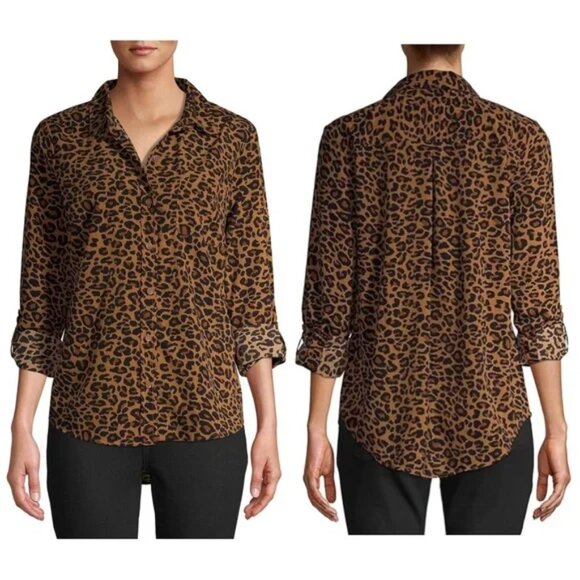 Time and Tru Cheetah Print Button Down Animal Print Tab Sleeves Blouse. Sz: S - Picture 2 of 8